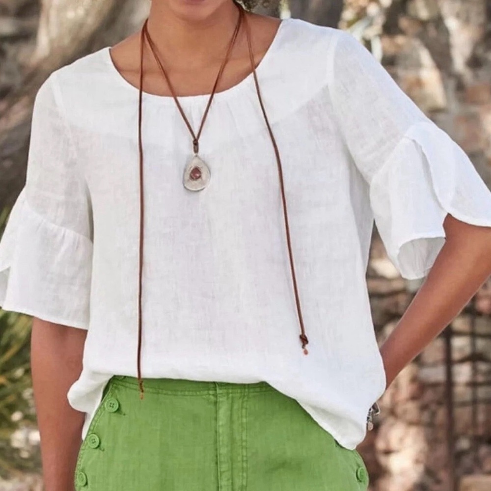 NWT Sundance Willa Whisper 100%  Linen Flutter Sleeve Top in White, Size‎ Medium